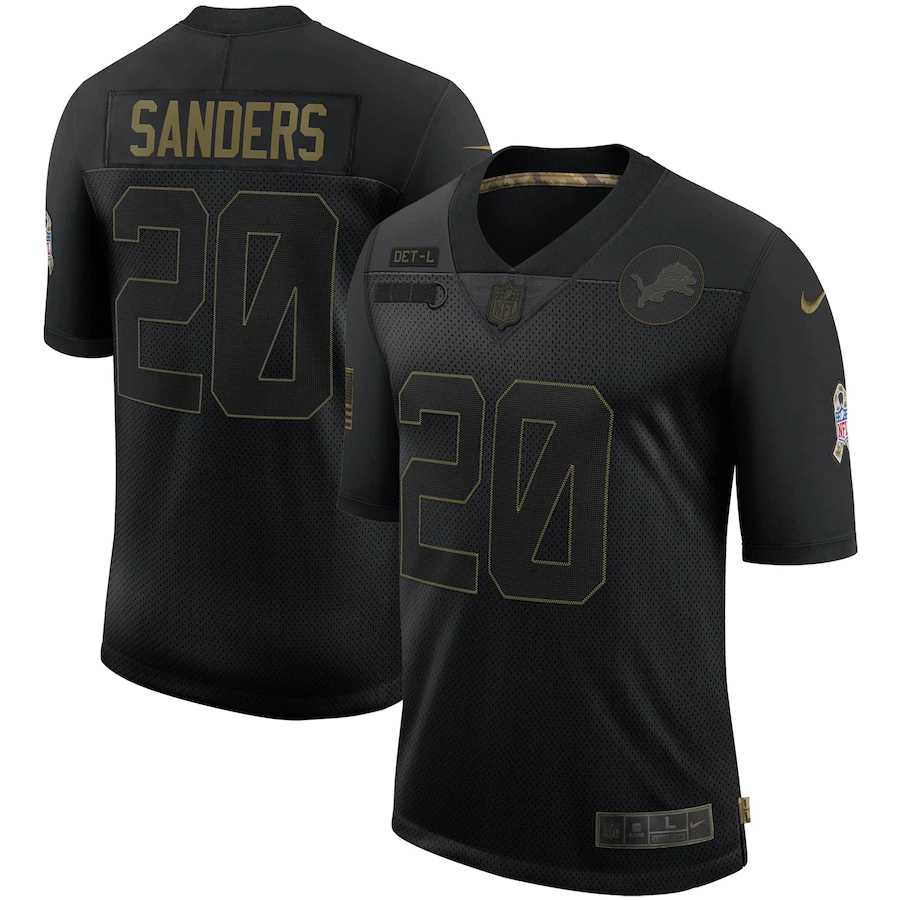 Nike Lions 20 Barry Sanders Black 2020 Salute To Service Limited Jersey Dyin