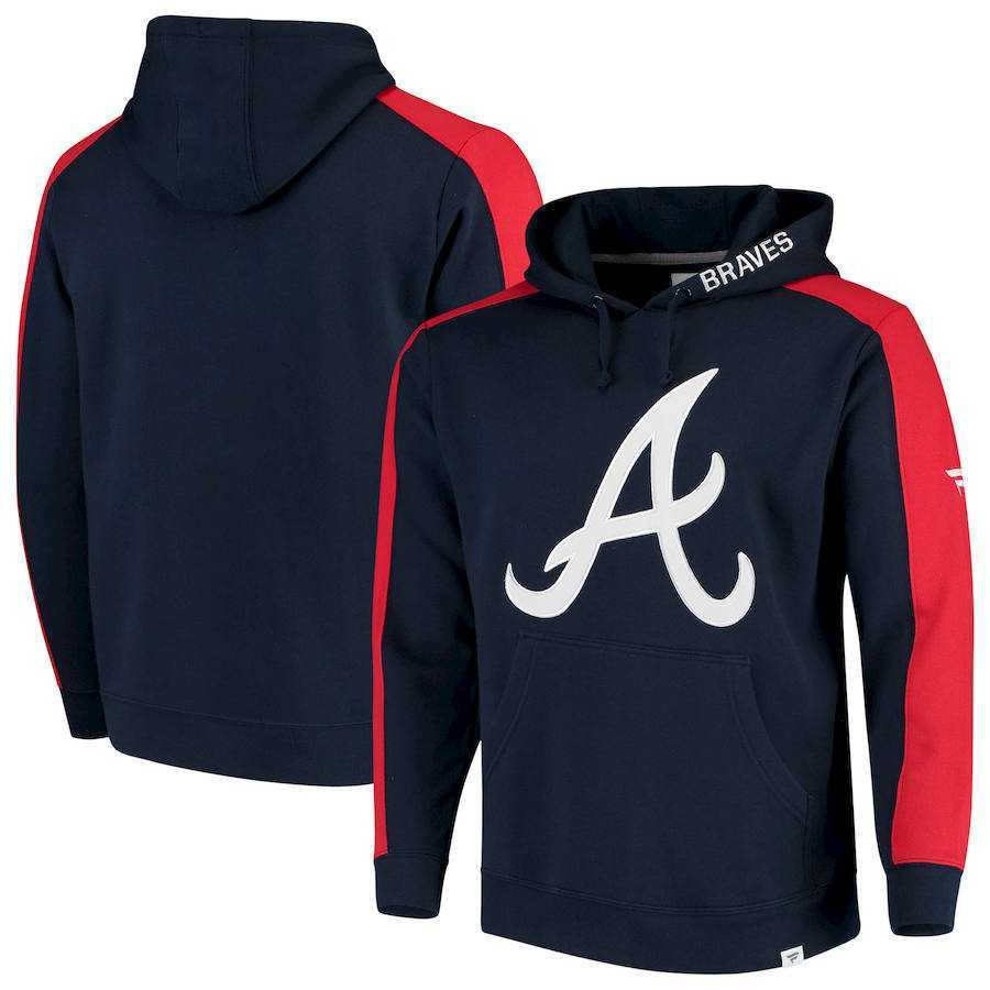 Men's Atlanta Braves Fanatics Branded Iconic Fleece Pullover Hoodie Navy & Red