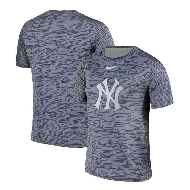 New York Yankees Gray Black Striped Logo Performance T-Shirt