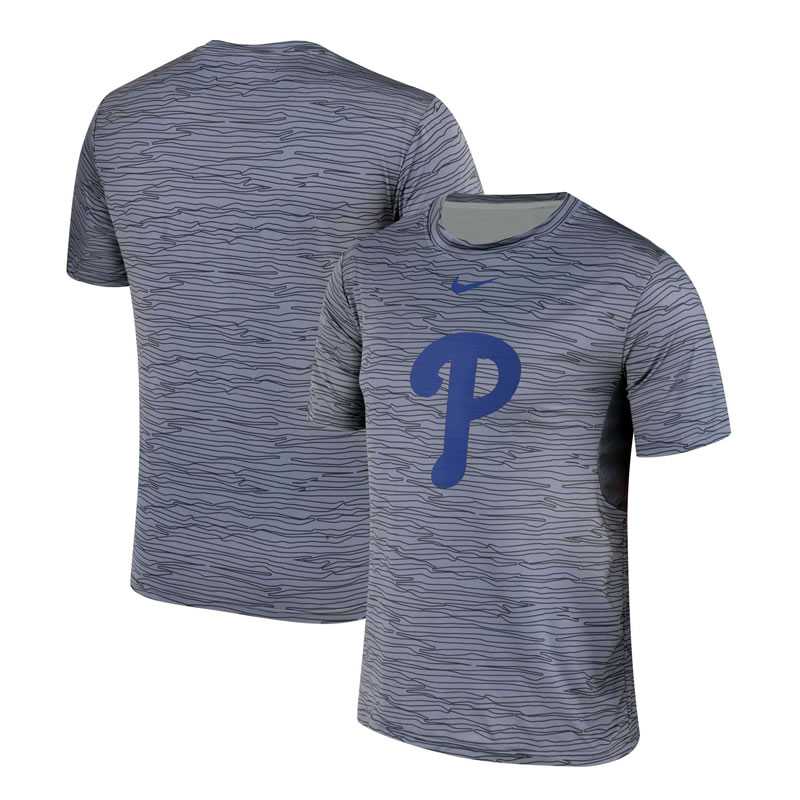 Philadelphia Phillies Gray Black Striped Logo Performance T-Shirt