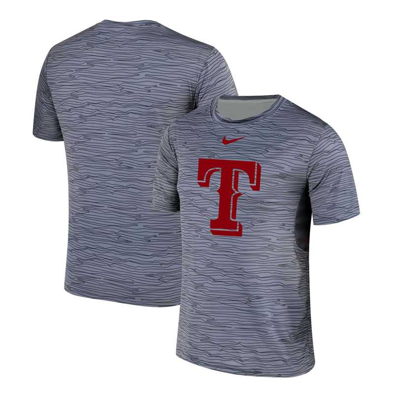 Texas Rangers Gray Black Striped Logo Performance T-Shirt