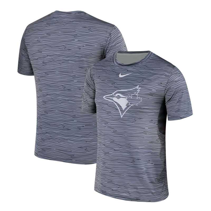 Toronto Blue Jays Gray Black Striped Logo Performance T-Shirt