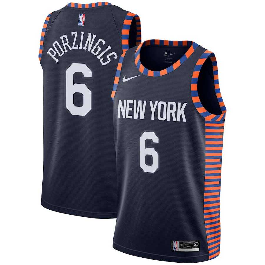 Knicks 6 Kristaps Porzingis Navy 2018 19 City Edition Nike Swingman Jersey Dzhi