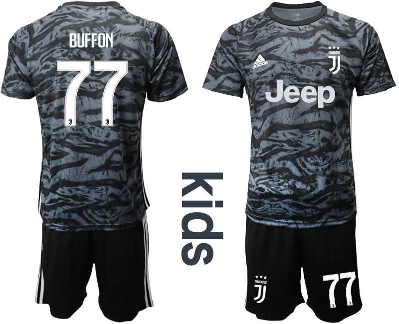 Youth 2019-20 Juventus 77 BUFFON Black Goalkeeper Soccer Jersey