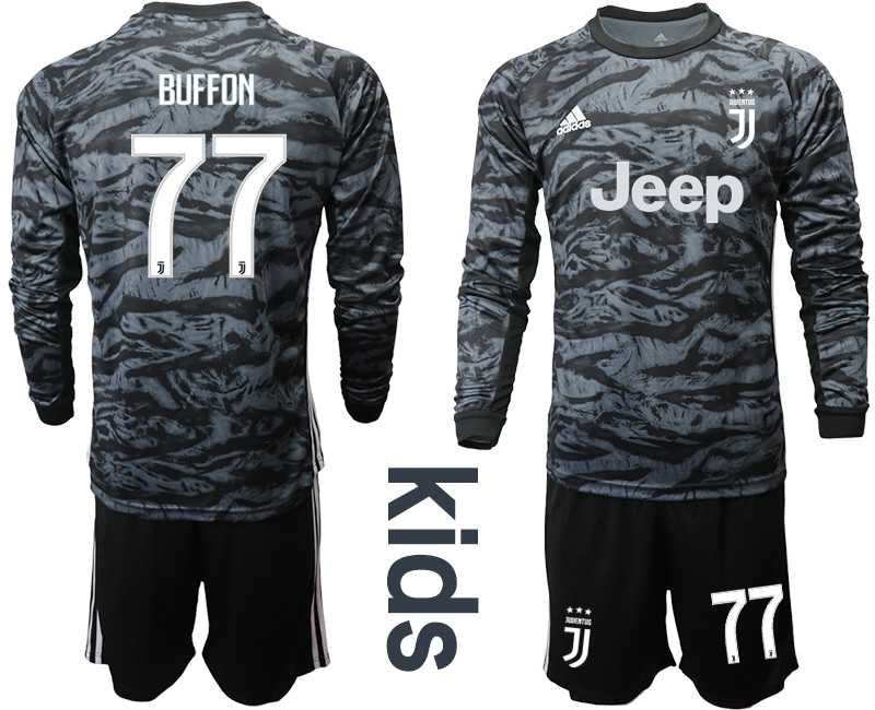 Youth 2019-20 Juventus 77 BUFFON Black Long Sleeve Goalkeeper Soccer Jersey