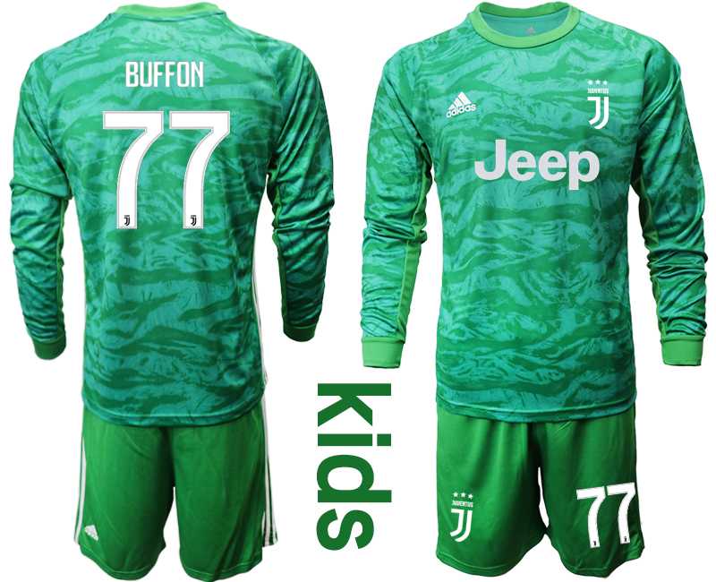 Youth 2019-20 Juventus 77 BUFFON Green Long Sleeve Goalkeeper Soccer Jersey