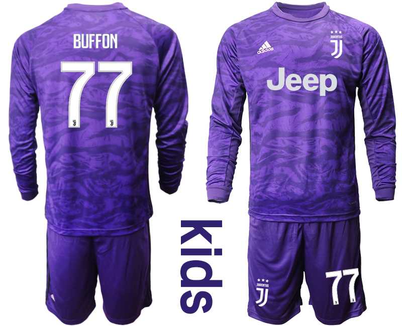 Youth 2019-20 Juventus 77 BUFFON Purple Long Sleeve Goalkeeper Soccer Jersey
