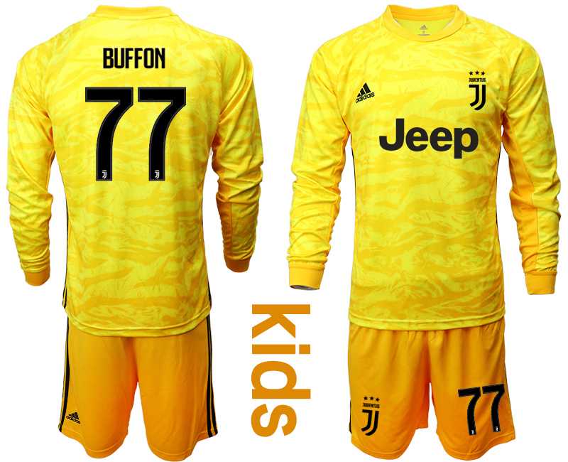 Youth 2019-20 Juventus 77 BUFFON Yellow Long Sleeve Goalkeeper Soccer Jersey