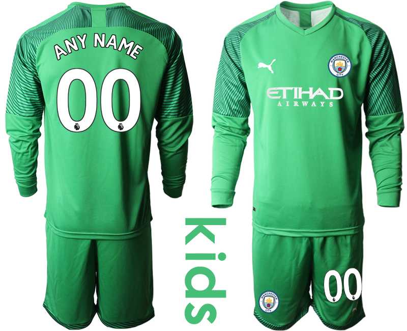 Youth 2019-20 Manchester City Customized Green Goalkeeper Long Sleeve Soccer Jersey