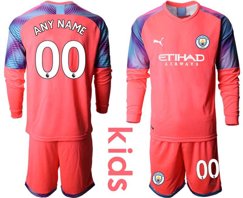 Youth 2019-20 Manchester City Customized Pink Goalkeeper Long Sleeve Soccer Jersey
