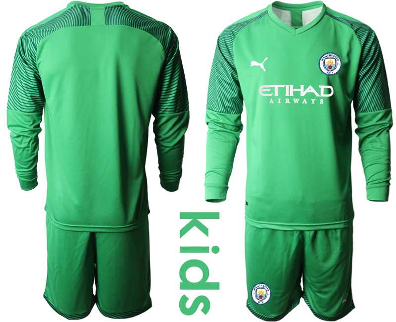 Youth 2019-20 Manchester City Green Goalkeeper Long Sleeve Soccer Jersey