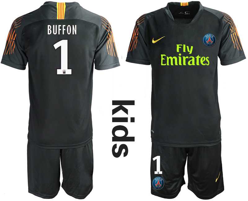 Youth 2019-20 Paris Saint-Germain 1 BUFFON Black Goalkeeper Soccer Jersey