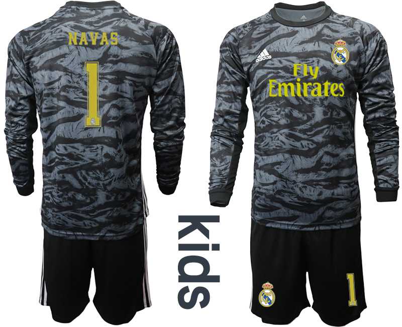 Youth 2019-20 Real Madrid 1 NAVAS Black Long Sleeve Goalkeeper Soccer Jersey