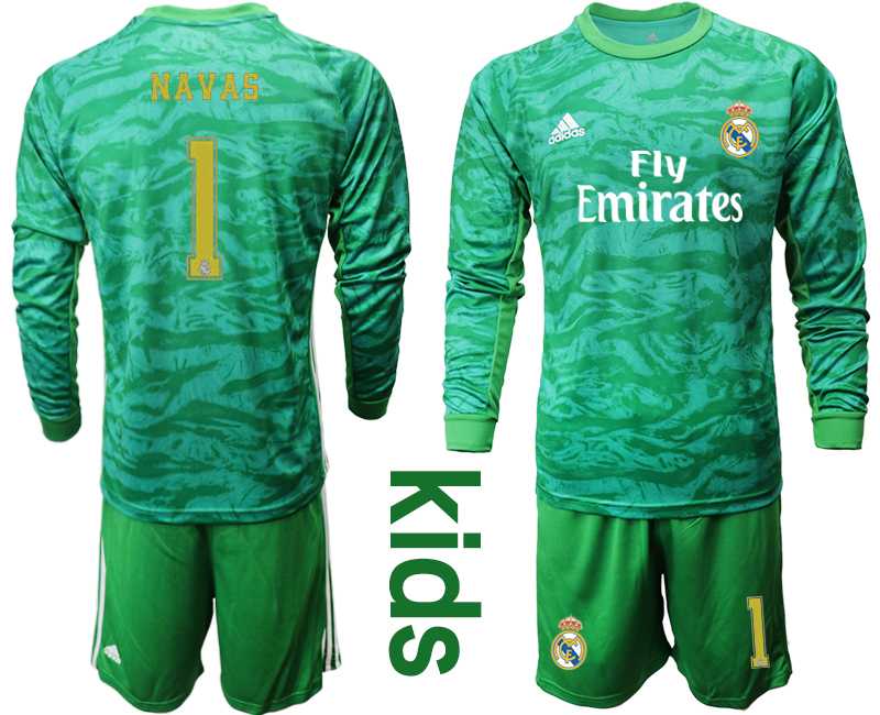 Youth 2019-20 Real Madrid 1 NAVAS Green Long Sleeve Goalkeeper Soccer Jersey
