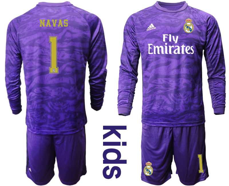 Youth 2019-20 Real Madrid 1 NAVAS Purple Long Sleeve Goalkeeper Soccer Jersey