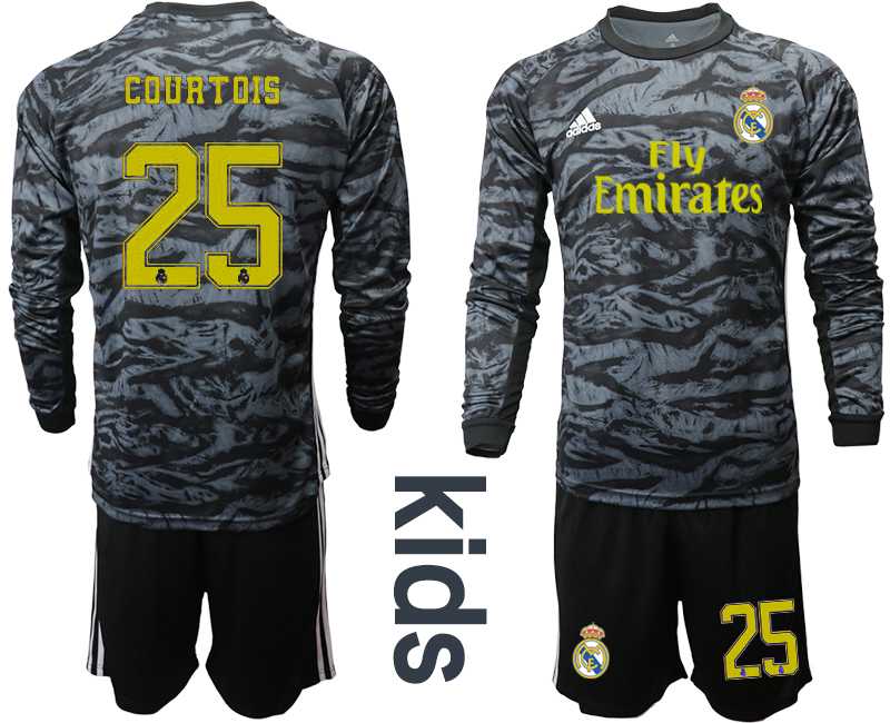 Youth 2019-20 Real Madrid 25 COURTOIS Black Long Sleeve Goalkeeper Soccer Jersey