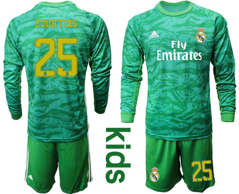 Youth 2019-20 Real Madrid 25 COURTOIS Green Long Sleeve Goalkeeper Soccer Jersey