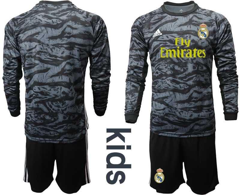 Youth 2019-20 Real Madrid Black Long Sleeve Goalkeeper Soccer Jersey