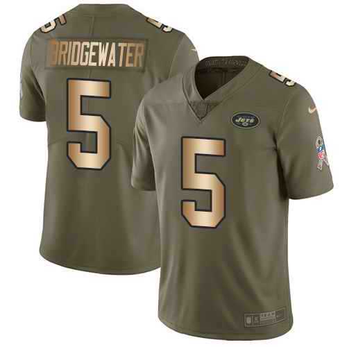 Youth Nike Jets 5 Teddy Bridgewater Olive Gold Salute To Service Limited Jersey Dyin