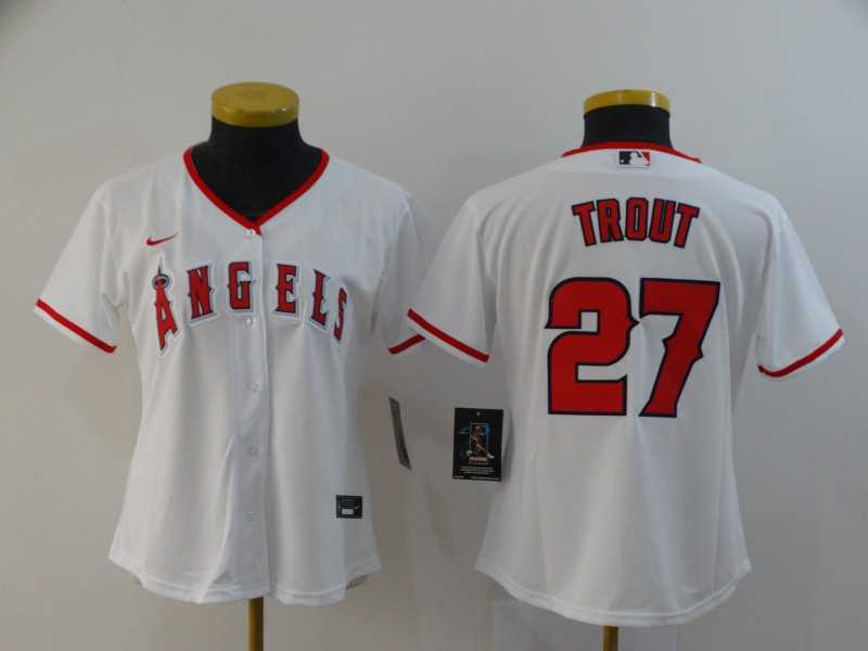 Women Angels 27 Mike Trout White 2020 Nike Cool Base Jersey