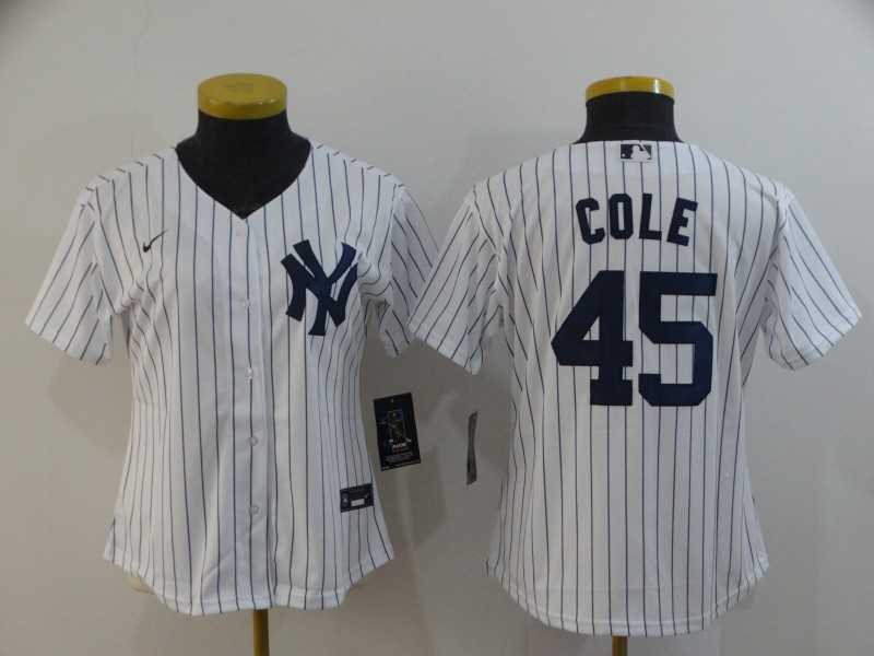 Women Yankees 45 Gerrit Cole White 2020 Nike Cool Base Jersey
