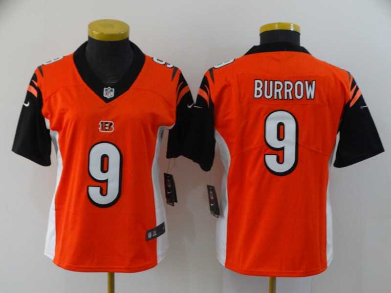 Women Nike Bengals 9 Joe Burrow Orange 2020 NFL Draft First Round Pick Vapor Untouchable Limited Jersey