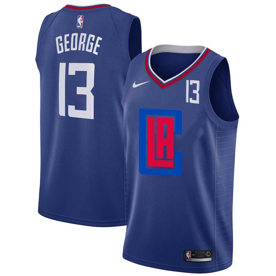 Clippers 13 Paul George Blue Nike City Edition Number Swingman Jersey Dzhi