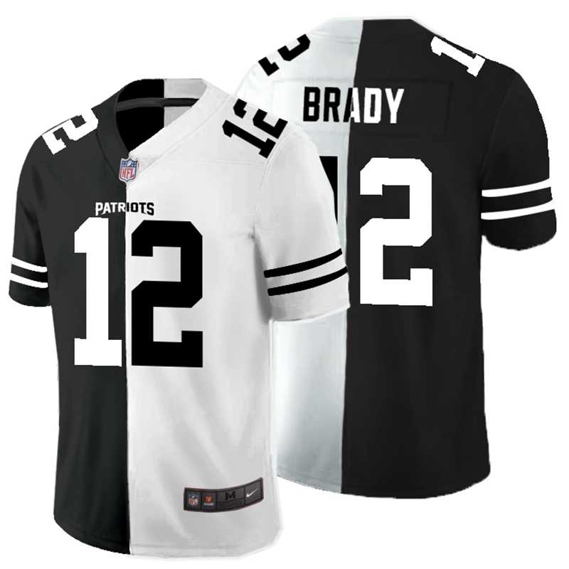 Nike Patriots 12 Tom Brady Black And White Split Vapor Untouchable Limited Jersey Dyin
