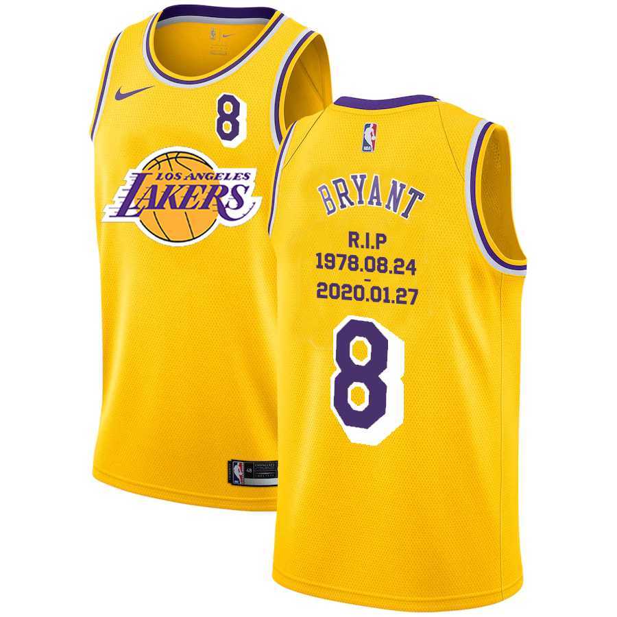 Lakers 8 Kobe Bryant Yellow Nike R.I.P Swingman Jersey Dyin
