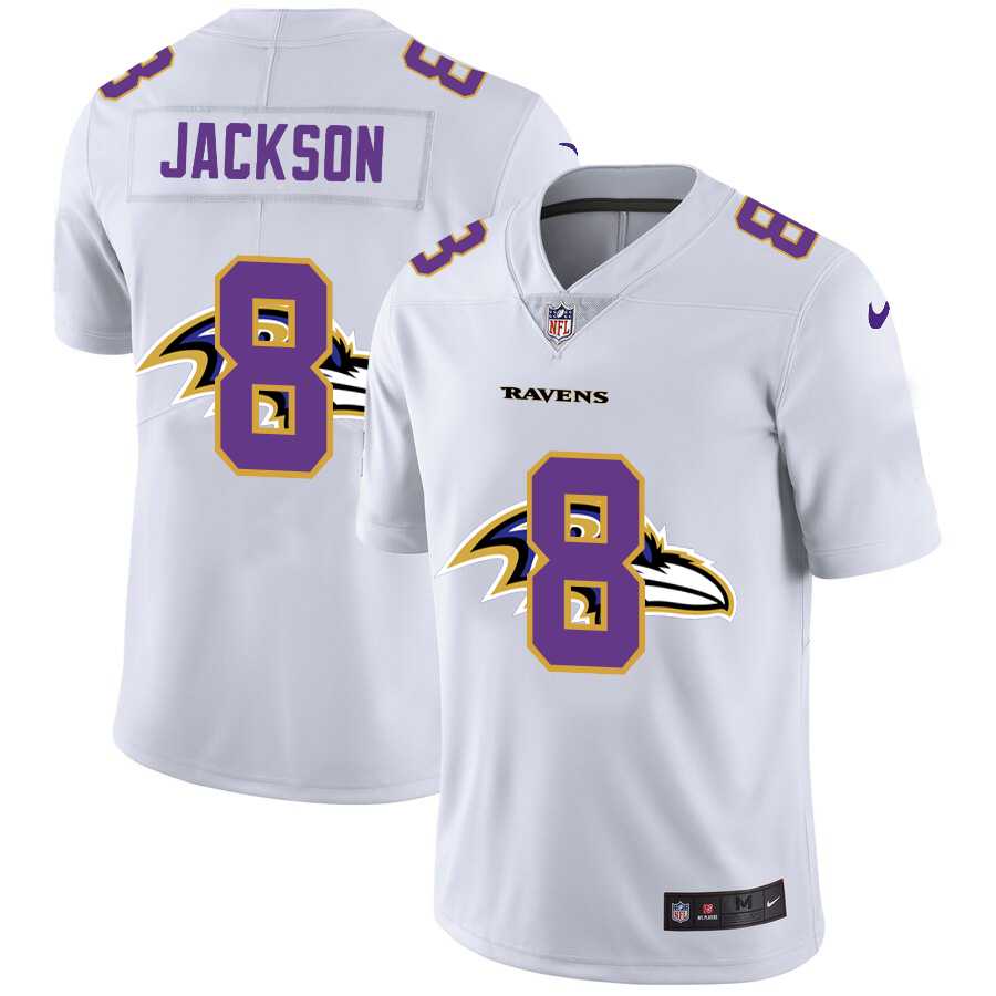 Nike Ravens 8 Lamar Jackson White Shadow Logo Limited Jersey Yhua
