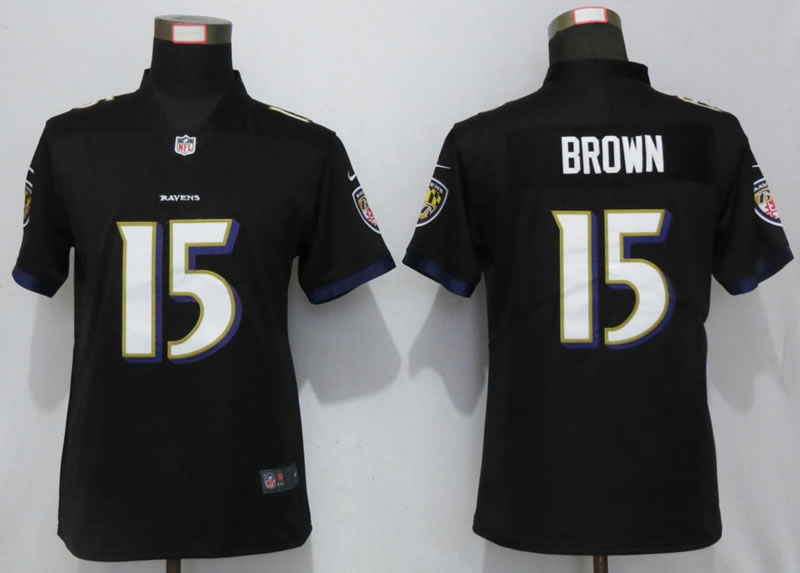 Women Nike Baltimore Ravens 15 Brown Black Vapor Untouchable Limited Jerseyy