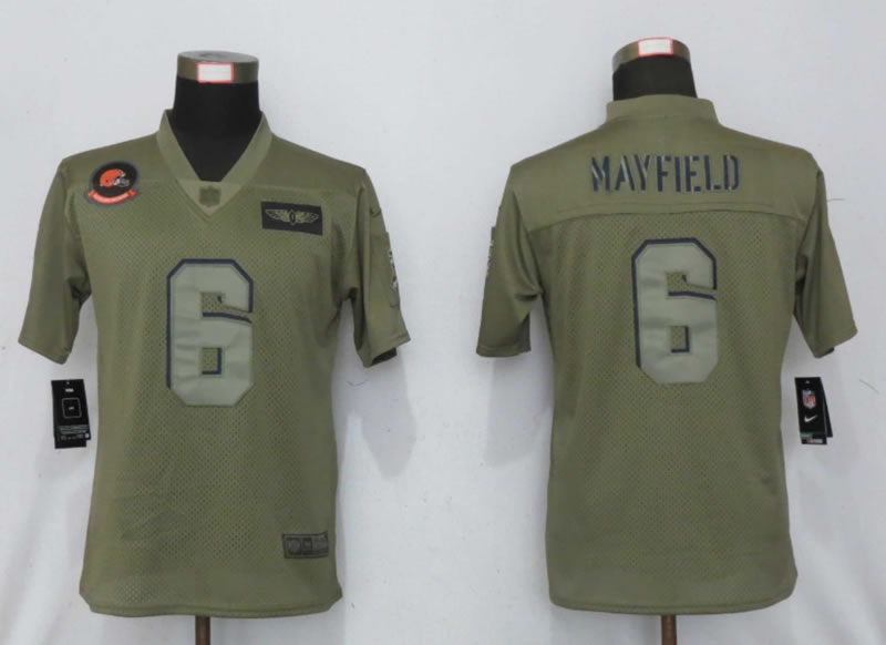 Women Nike Cleveland Browns 6 Mayfield Nike Camo 2019 Salute to Service Limited Jersey