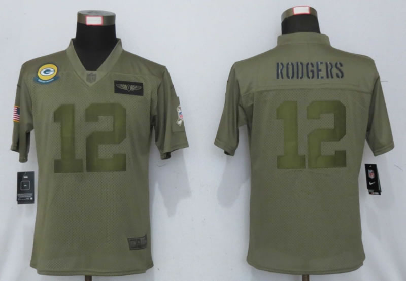 Women Nike Green Bay Packers 12 Rodgers Nike Camo 2019 Salute to Service Limited Jersey