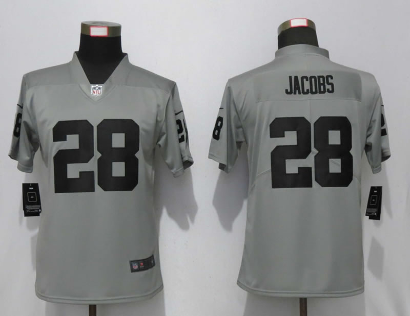 Women Nike Oakland Raiders 28 Jacobs Vapor Untouchable Nike Silver Inverted Limited Jersey