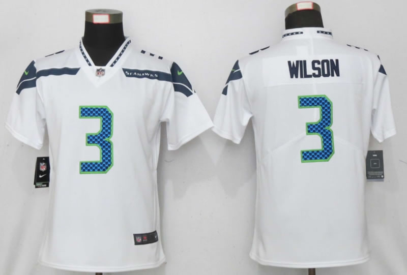 Women Nike Seattle Seahawks 3 Wilson White Vapor Untouchable Limited Jersey