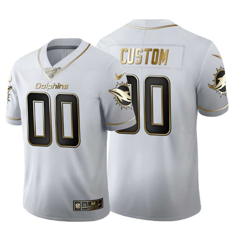 Customized Men's Nike Dolphins White Golden Edition 100th Season Vapor Untouchable Limited Jersey