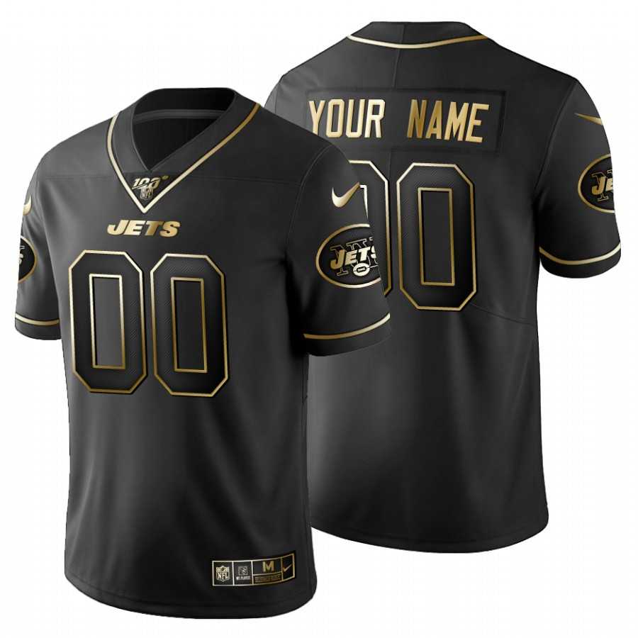 Customized Men's Nike Jets Black Golden Limited NFL 100th Season Jersey