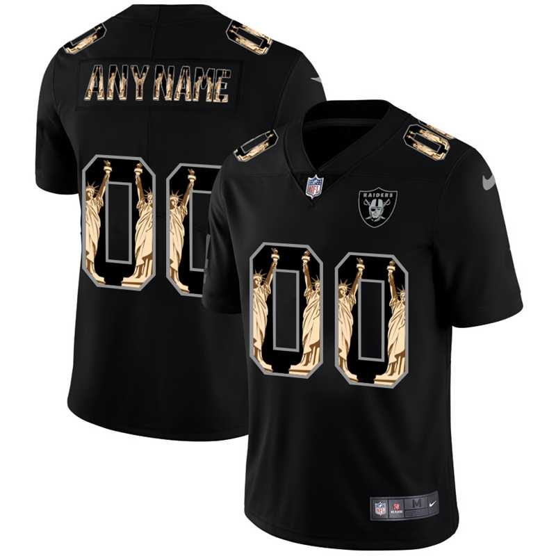 Customized Men's Nike Raiders Carbon Black Vapor Statue Of Liberty Limited Jersey