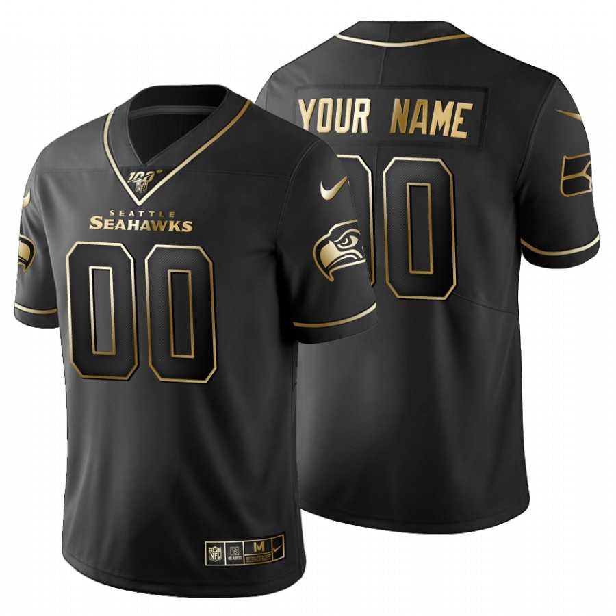 Customized Men's Nike Seahawks Black Golden Limited NFL 100th Season Jersey