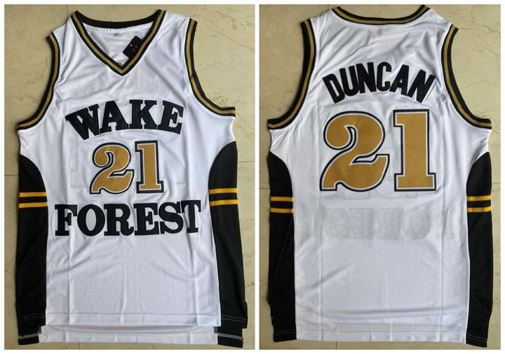 Wake Forest Demon Deacons 21 Tim Duncan White College Basketball Jersey