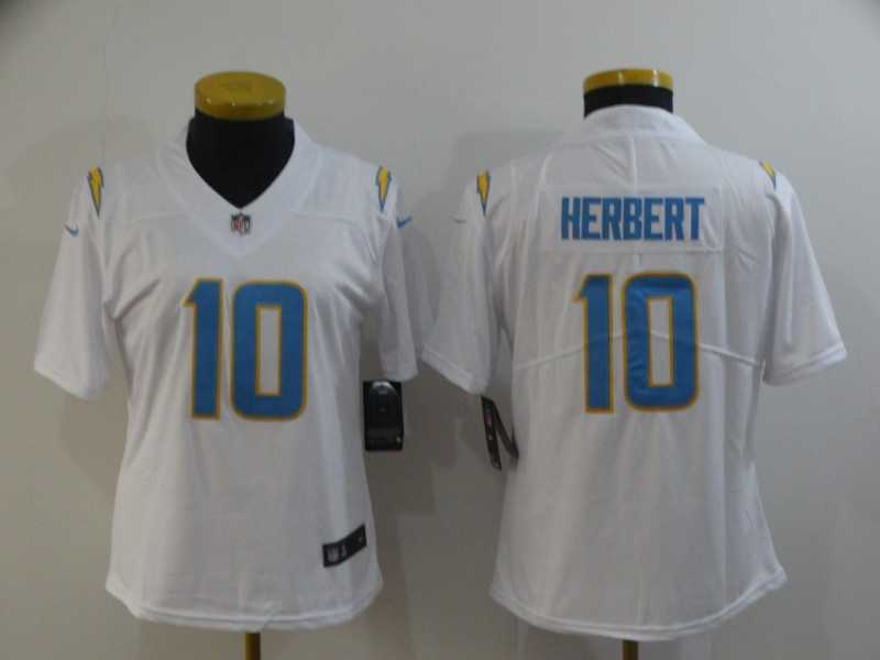 Women Nike Chargers 10 Justin Herbert White Vapor Untouchable Limited Jersey