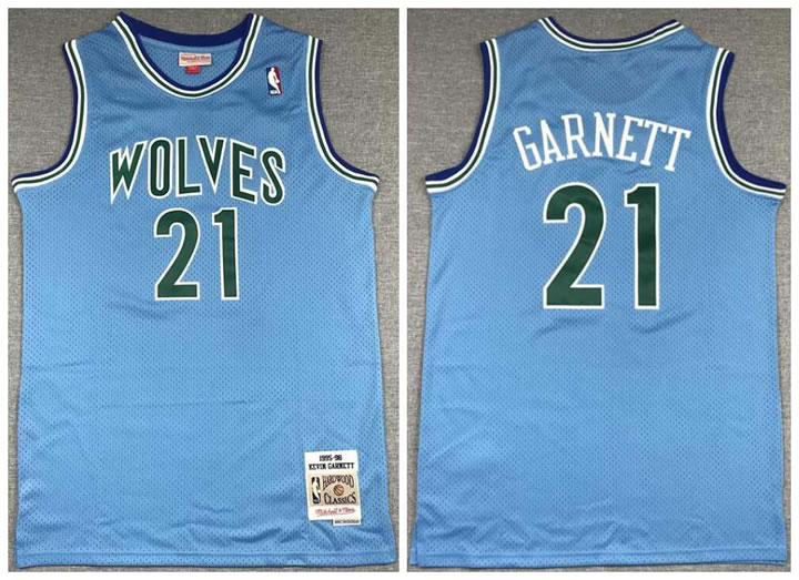 Timberwolves 21 Kevin Garnett Blue 1995-96 Hardwood Classics Jersey
