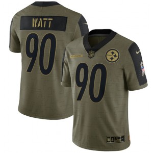 Nike Pittsburgh Steelers 90 T.J. Watt 2021 Olive Salute To Service Limited Jersey Dyin