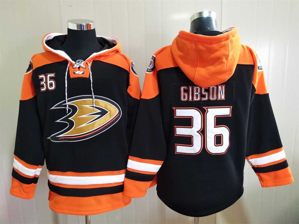 Anaheim Ducks 36 John Gibson Black All Stitched Pullover Hoodie