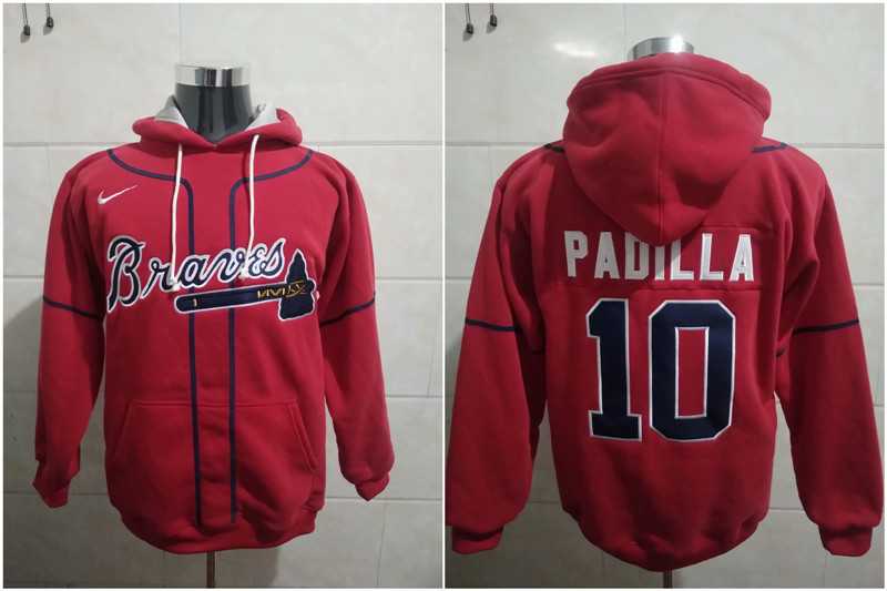 Atlanta Braves 10 Padilla Red Nike All Stitched Pullover Hoodie