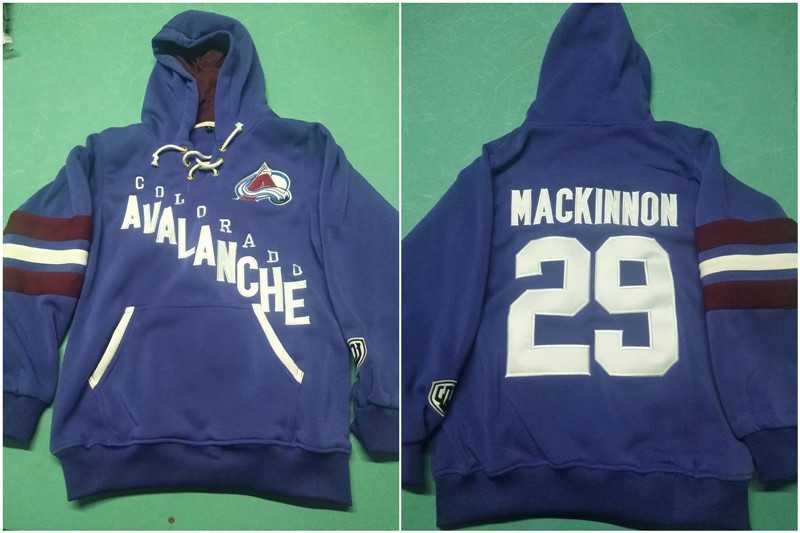 Avalanche 29 Nathan Mackinnon Blue All Stitched Pullover Hoodie