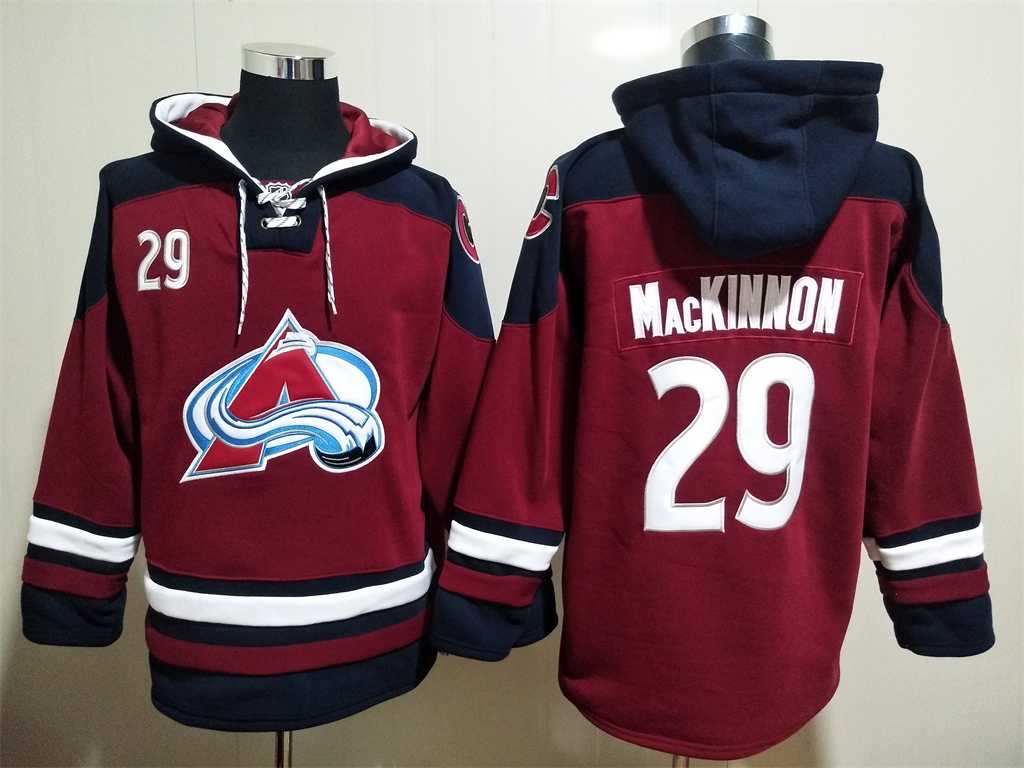 Avalanche 29 Nathan Mackinnon Burgundy All Stitched Pullover Hoodie