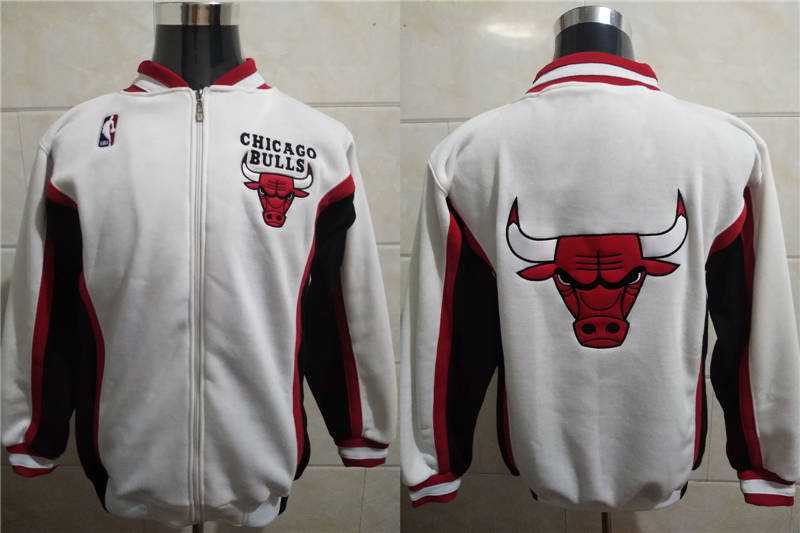 Chicago Bulls White Full Zip All Stitched Jacket