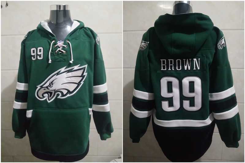 Eagles 99 Jerome Brown Green All Stitched Hooded Sweatshirt