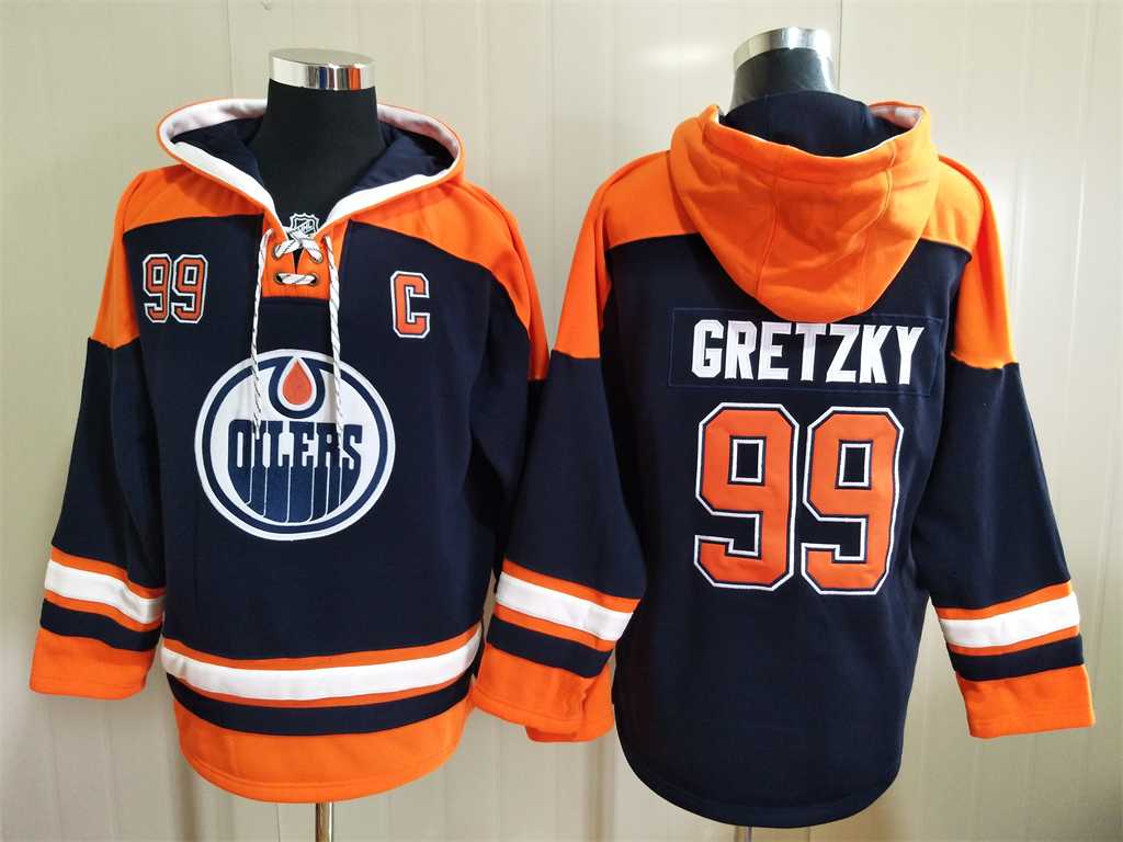Edmonton Oilers 99 Wayne Gretzky Navy Blue All Stitched Pullover Hoodie